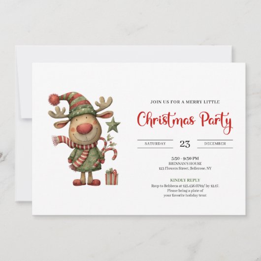 Quirky Reindeer Modern Festive Holiday Invitation 招待状 (正面)