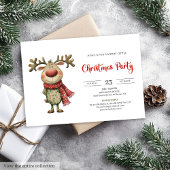 Quirky Reindeer Modern Red Green Celebration  招待状