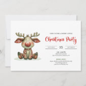 Quirky Reindeer modern watercolor Christmas invite 招待状 (正面)
