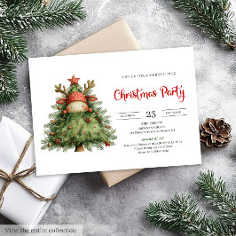 Quirky Reindeer trendy red green Christmas invite 招待状