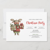 Quirky Reindeer watercolor festive holiday invite 招待状 (正面)