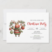 Quirky Reindeer watercolor holiday party invites 招待状 (正面)
