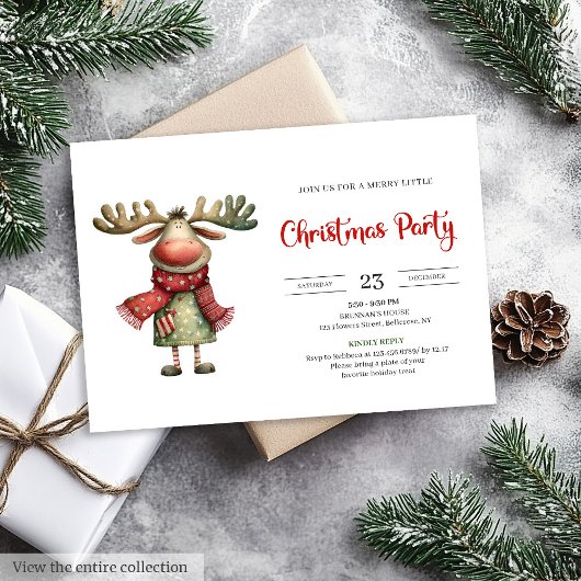 Quirky Reindeer Watercolor Kids Celebration Invite 招待状