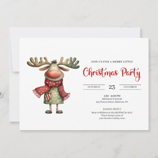 Quirky Reindeer Watercolor Kids Celebration Invite 招待状 (正面)