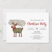Quirky Reindeer watercolor red green Christmas  招待状 (正面)