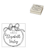 Quirky Retro Bow Frame Calligraphy Ex Libris Book ラバースタンプ (押印)