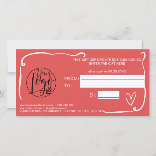 Quirky Retro Coral Red Christmas Gift Certificate (裏面)