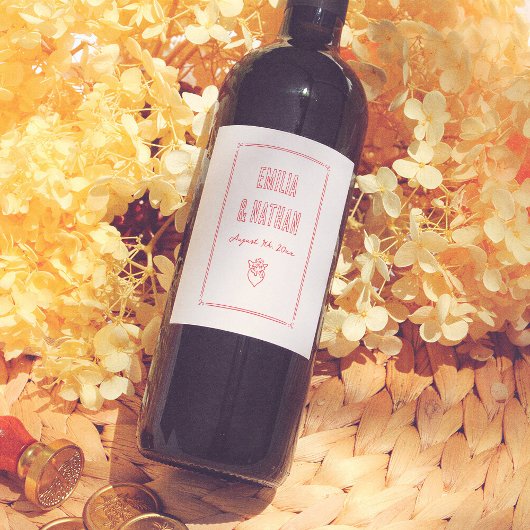 Quirky Retro Love Struck Hand Drawn Cupid Wedding ワインラベル