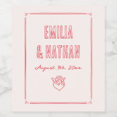 Quirky Retro Love Struck Hand Drawn Cupid Wedding ワインラベル (シングルラベル)