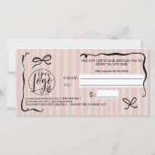Quirky Retro Pink Hand-Drawn Bow Gift Certificate (裏面)