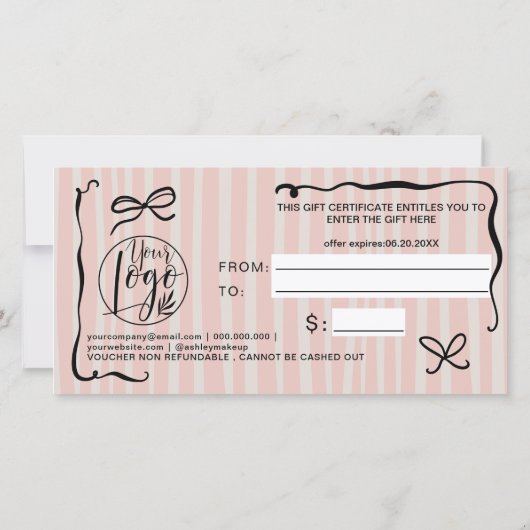 Quirky Retro Pink Hand-Drawn Bow Gift Certificate (裏面)