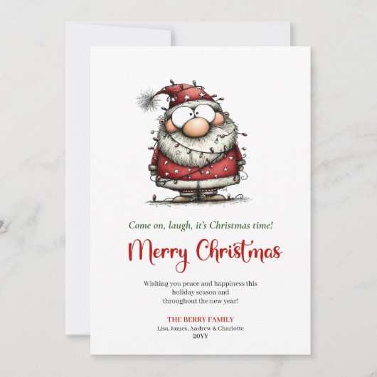 Quirky Santa Cartoon Festive Christmas Greeting シーズンカード (正面)