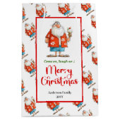 Quirky Santa Claus bold red green holiday gift bag ミディアムペーパーバッグ (正面)