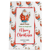 Quirky Santa Claus bold red green holiday gift bag ミディアムペーパーバッグ (裏面)