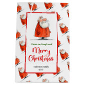 Quirky Santa Claus cheerful holiday gift bags ミディアムペーパーバッグ (裏面)