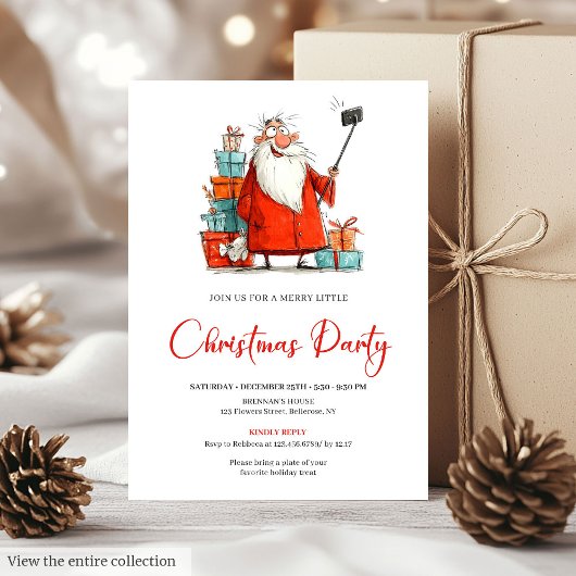 Quirky Santa Claus Editable Christmas Party Invite 招待状