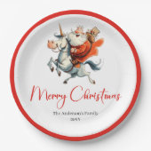 Quirky Santa Claus Funny Christmas Party Plates ペーパープレート (正面)