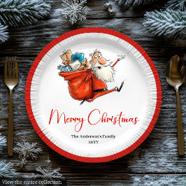 Quirky Santa Claus Watercolor Festive Tableware ペーパープレート