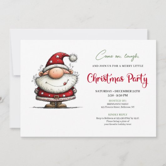 Quirky Santa Hand Lettering Christmas Invitation 招待状 (正面)