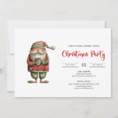 Quirky Santa Trendy Red Green Holiday Party Invite 招待状 (正面)