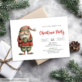 Quirky Santa Trendy Red Green Holiday Party Invite 招待状