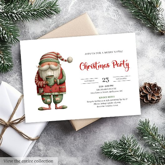 Quirky Santa Trendy Red Green Holiday Party Invite 招待状