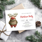 Quirky Santa Trendy Red Green Holiday Party Invite 招待状
