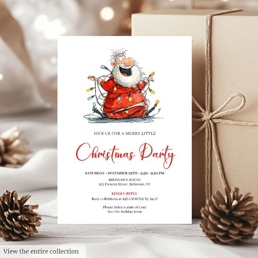 Quirky Santa Watercolor Holiday Party Invitation  招待状
