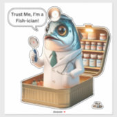  Quirky Sardine Doctor Fish-ician Cartoon Pun シール (シート)
