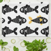Quirky Seamless Black Fish Pattern Kitchen Towels キッチンタオル (折り畳み)