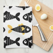 Quirky Seamless Black Fish Pattern Kitchen Towels キッチンタオル (四つ折り)