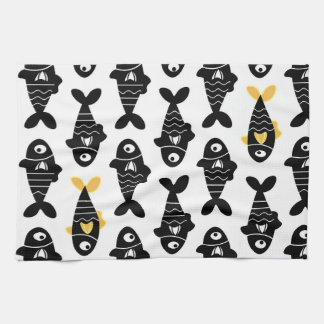 Quirky Seamless Black Fish Pattern Kitchen Towels キッチンタオル
