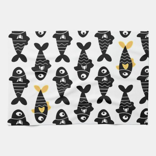 Quirky Seamless Black Fish Pattern Kitchen Towels キッチンタオル (横)