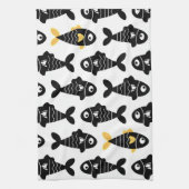 Quirky Seamless Black Fish Pattern Kitchen Towels キッチンタオル (縦)