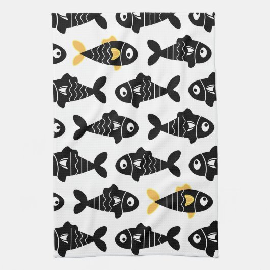 Quirky Seamless Black Fish Pattern Kitchen Towels キッチンタオル (縦)