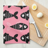 Quirky Seamless Black Fish Pattern Kitchen Towels キッチンタオル (四つ折り)