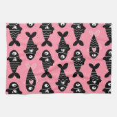 Quirky Seamless Black Fish Pattern Kitchen Towels キッチンタオル (横)