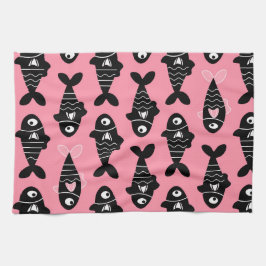 Quirky Seamless Black Fish Pattern Kitchen Towels キッチンタオル