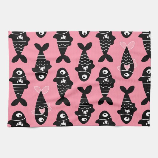 Quirky Seamless Black Fish Pattern Kitchen Towels キッチンタオル (横)