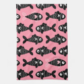 Quirky Seamless Black Fish Pattern Kitchen Towels キッチンタオル (縦)