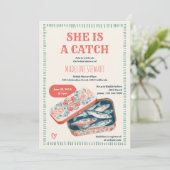 Quirky She Is A Catch Sardine Social Bridal Shower 招待状 (スタンド正面)