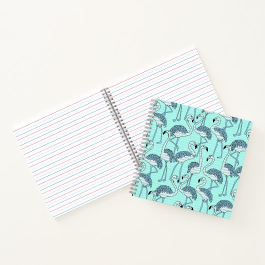 Quirky Striped Turquoise Flamingos Pattern ノートブック (内部)
