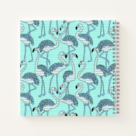 Quirky Striped Turquoise Flamingos Pattern ノートブック (裏面)