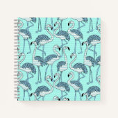 Quirky Striped Turquoise Flamingos Pattern ノートブック (正面)