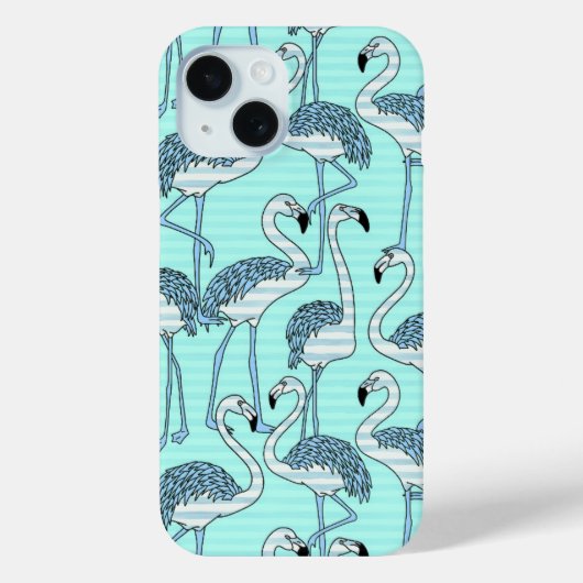 Quirky Striped Turquoise Flamingos Pattern Case-Mate iPhoneケース (裏面)