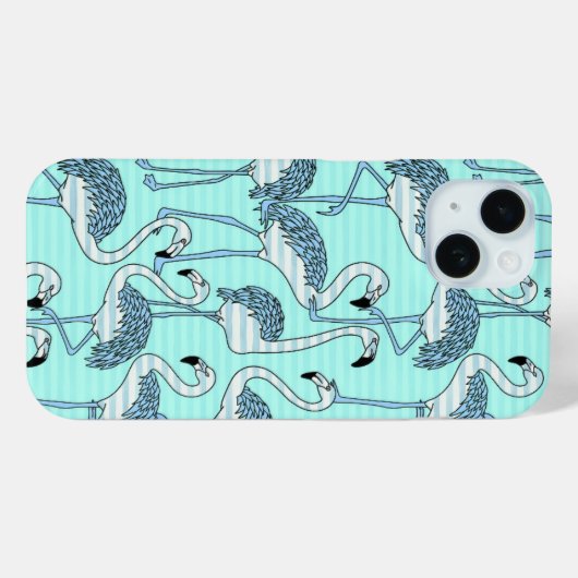 Quirky Striped Turquoise Flamingos Pattern Case-Mate iPhoneケース (裏面 (横))