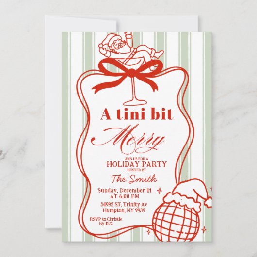 Quirky Stripes Holiday Martini 招待状 (正面)