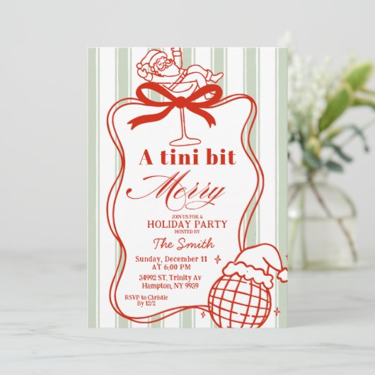 Quirky Stripes Holiday Martini 招待状 (スタンド正面)