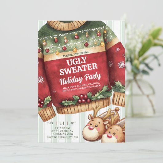 Quirky Stripes Ugly Christmas Sweater 招待状 (スタンド正面)