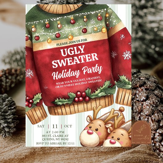 Quirky Stripes Ugly Christmas Sweater 招待状